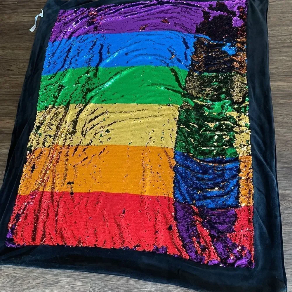 Disney Mickey Rainbow and Castle Sequin Plush Throw 48” x 56” Black and Rainbow